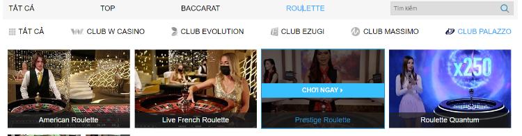 chơi Prestige Roulette tại nhà cái w88